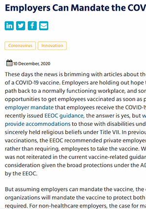 Employers Can Mandate the COVID-19 Vaccine, but Should They?