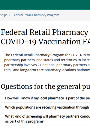 Federal Retail Pharmacy Partnership Program for COVID-19 Vaccination FAQs