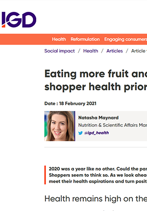 Eating More Fruit and Vegetables Tops the List of Shopper Health Priorities