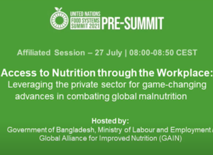 UNFSS 20201 Pre-Summit Affiliated Session – Access to Nutrition Through the Workplace