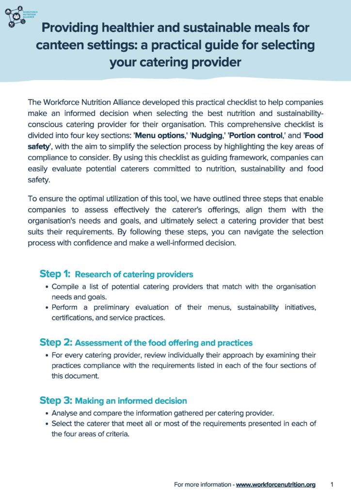 A Practical Guide for Selecting a Canteen Provider in the Workplace – WNA Checklist