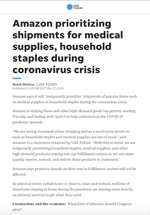 Amazon Prioritizing Shipments for Medical Supplies, Household Staples During Coronavirus Crisis