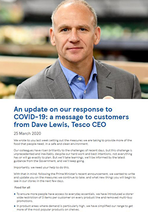 An Update on Our Response to COVID-19: A Message to Customers From Dave Lewis, Tesco CEO