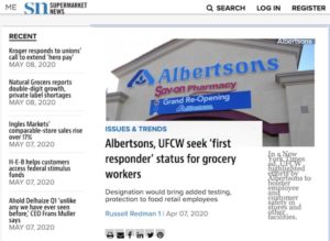 Albertsons, UFCW Seek ‘First Responder’ Status for Grocery Workers