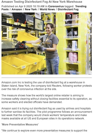 Amazon Testing Disinfectant Fog at New York Warehouse