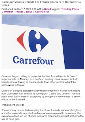 Carrefour Mounts Shields For French Cashiers In Coronavirus Crisis