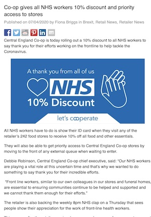 Co-op Gives All NHS Workers 10% Discount and Priority Access to Stores