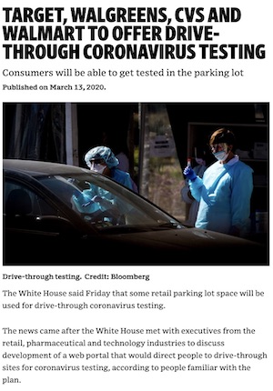 Target, Walgreens, CVS and Walmart to Offer Drive-Through Coronavirus Testing