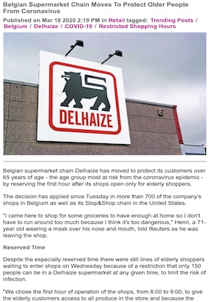 Delhaize: Belgian Supermarket Chain Moves To Protect Older People From Coronavirus