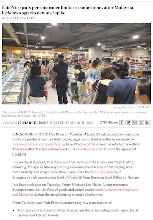 FairPrice Puts Per-Customer Limits on Some Items After Malaysia Lockdown Sparks Demand Spike