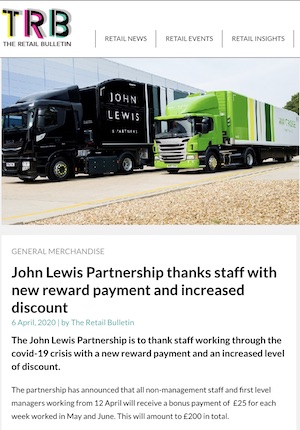 John Lewis Partnership Thanks Staff with New Reward Payment and Increased Discount