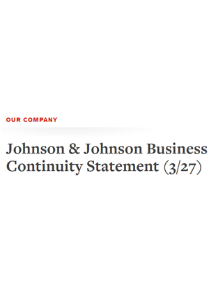 Johnson & Johnson Business Continuity Statement (3/27)