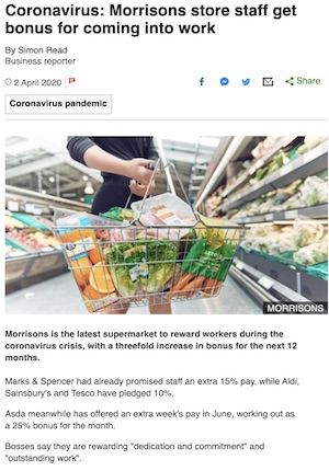 UK Supermarkets Give Bonuses to Staff For Coming Into Work