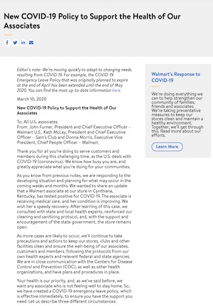Walmart: New COVID-19 Policy to Support the Health of Our Associates