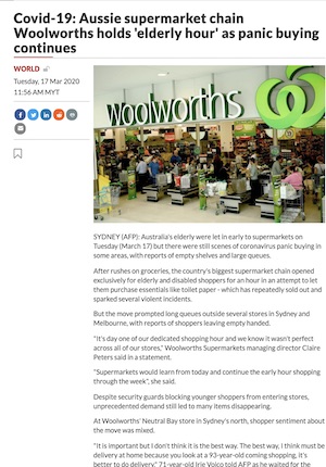Aussie Supermarket Chain Woolworths Holds 'Elderly Hour' - The