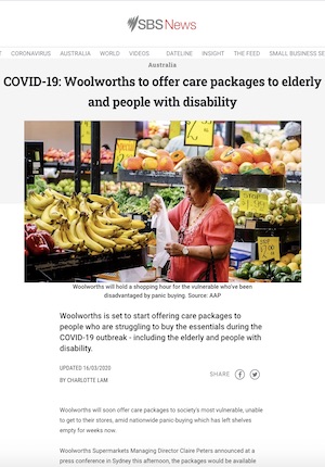 Woolworths to Offer Care Packages to Elderly and People with Disability